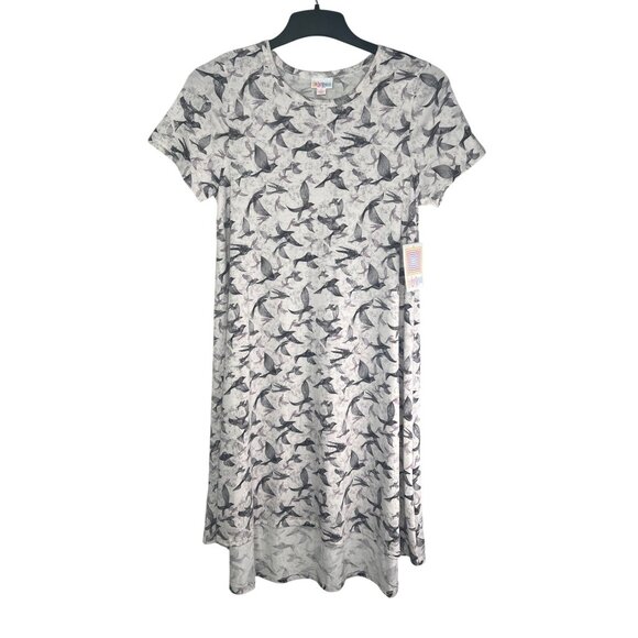 LuLaRoe Carly Swing Gray & Black Bird Print High-Low Dress Lightweight Small - Picture 13 of 14